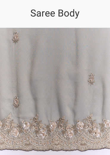 Sea Green Tissue Embroidered Saree With Floral Buttis