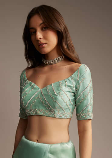 Sea Green Tissue Saree with Cutdana Embroidery