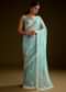 Sea Green Tissue Saree With Floral Embroidery And Scallop Border