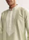 Sea Green Viscose Chanderi Kurta Set For Men With Hand Work