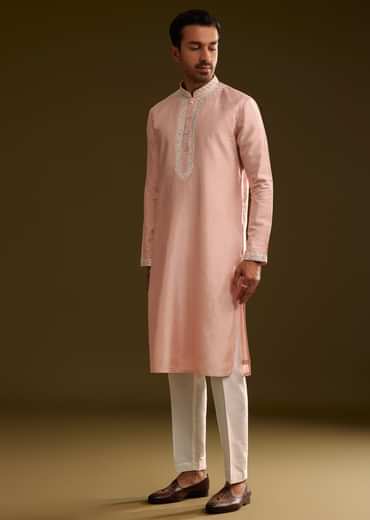 Sea Shell Pink Silk Kurta Set With Embroidery