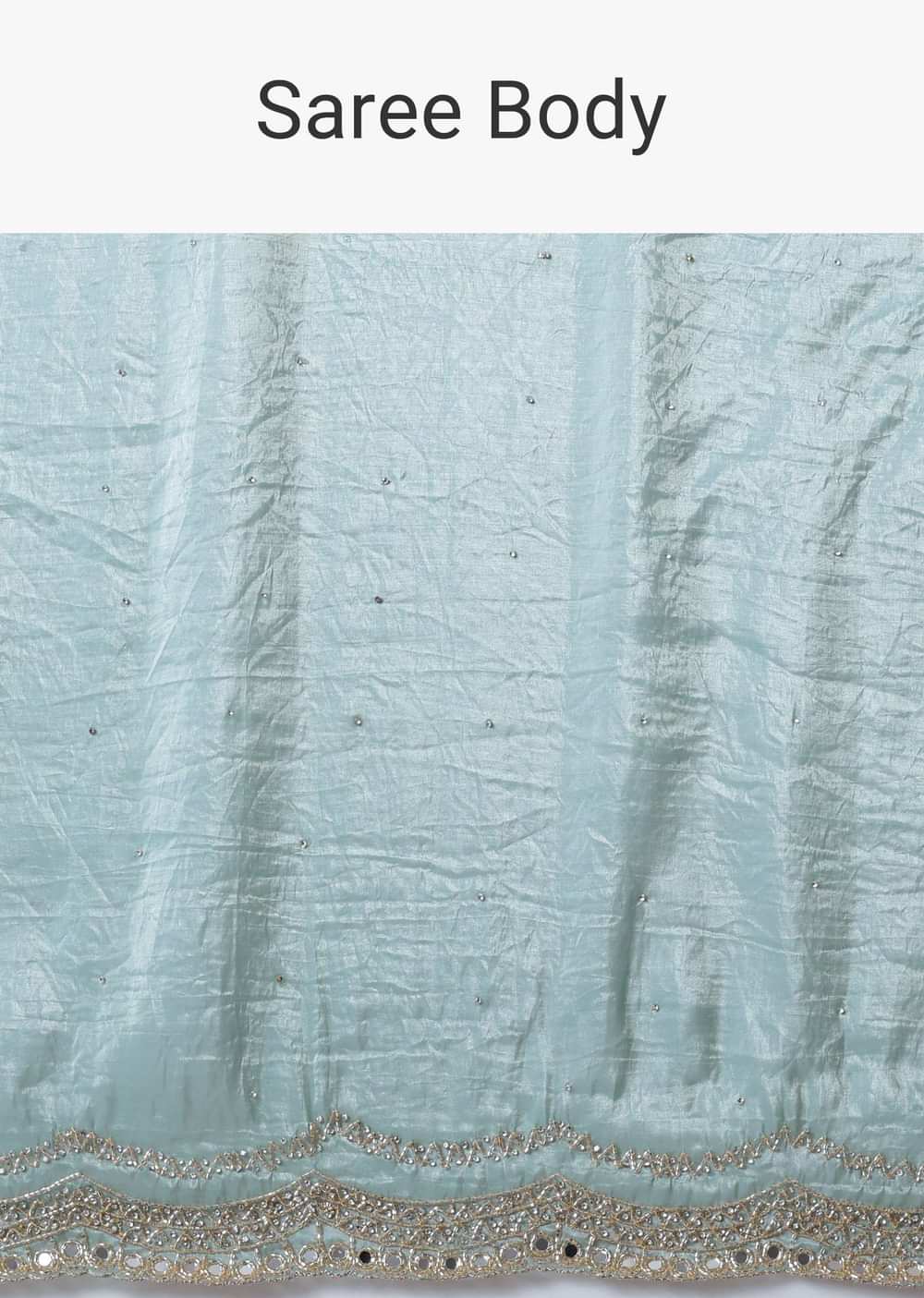 Sea Blue Tissue Saree With Mirror Work And Unstitched Blouse Piece