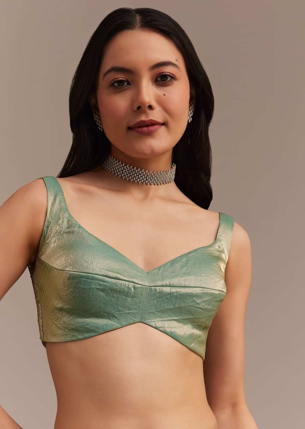 Sea Green Glass Tissue Saree With Cutdana And Stone Embroidery