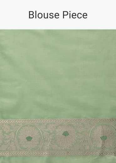 Sea Green Handloom Banarasi Saree In Uppada Silk With Unstitched Blouse