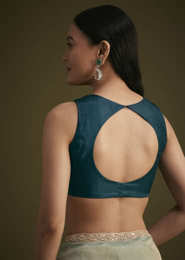 Sea Green Jacquard Sequins Saree With Cutdana Stones