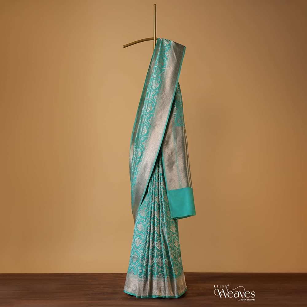 Sea Green Silk Saree With Meenakari Work In Uppada Silk