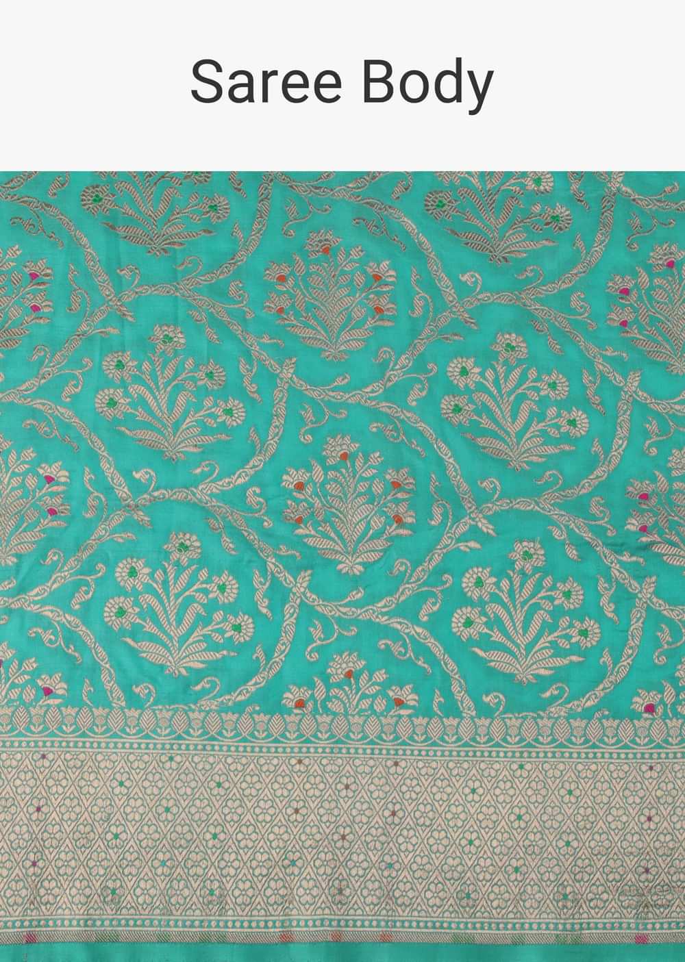 Sea Green Silk Saree With Meenakari Work In Uppada Silk