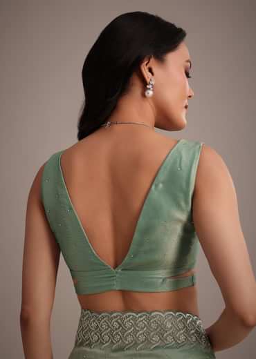 Sea Green Tissue Saree With Cutdana And Stone Embroidery