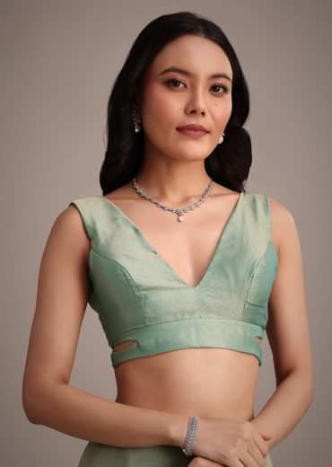 Sea Green Tissue Saree With Cutdana And Stone Embroidery