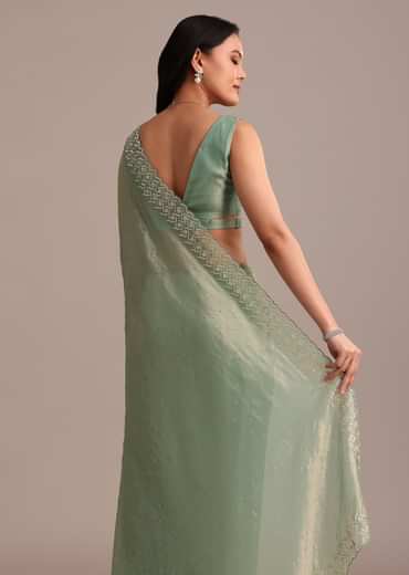 Sea Green Tissue Saree With Cutdana And Stone Embroidery