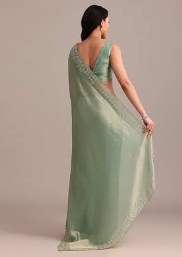 Sea Green Tissue Saree With Cutdana And Stone Embroidery