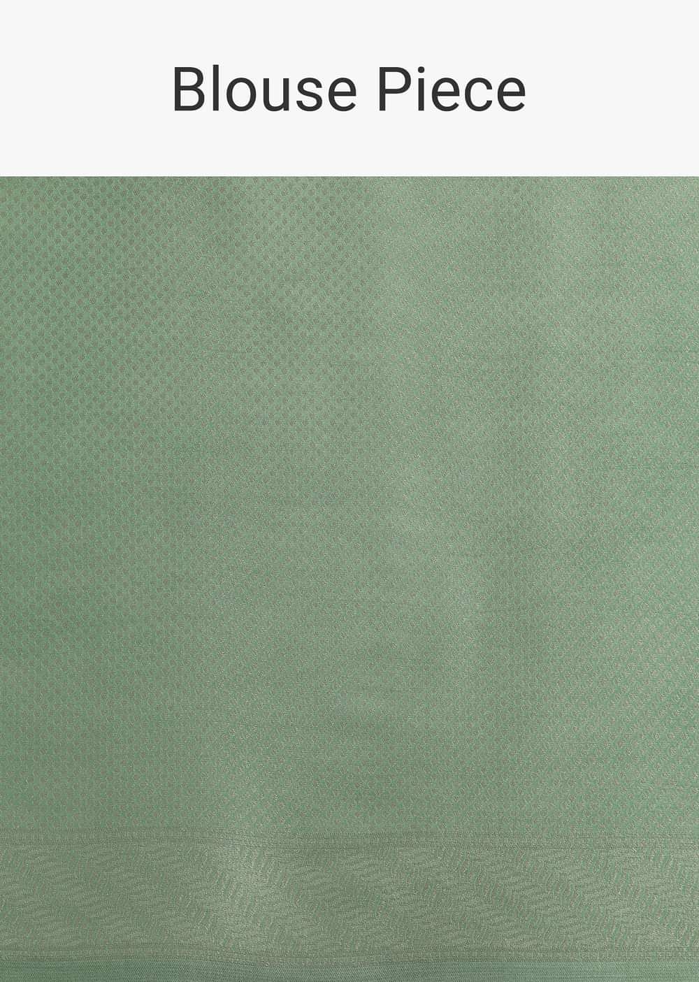 Sea Green Tissue Silk Floral Motif Saree With Contrast Pallu And Border