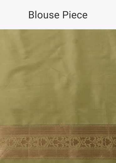 Green Handloom Banarasi Saree In Uppada Silk With Floral Jaal Weave And Unstitched Blouse