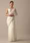 White Sheer Organza Saree With Scallop Cutwork And Unstitched Blouse Piece