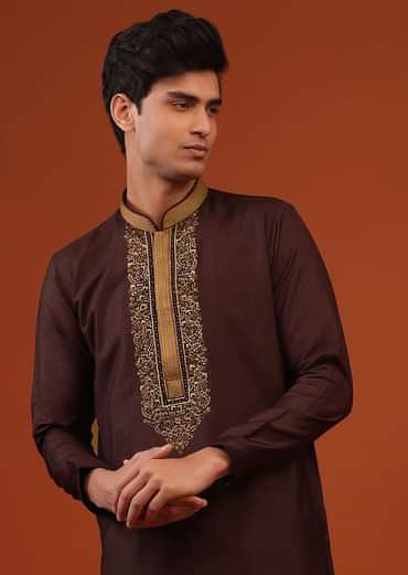 Wine Purple Thread Woven Silk Kurta Set