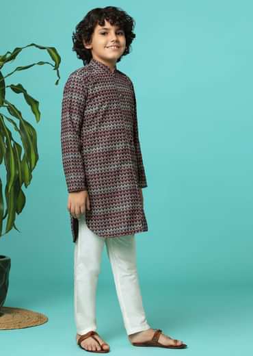 Multicolor Printed Silk Kurta Pant Set