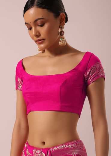 Pink Satin Organza Saree With Floral Jaal Weave