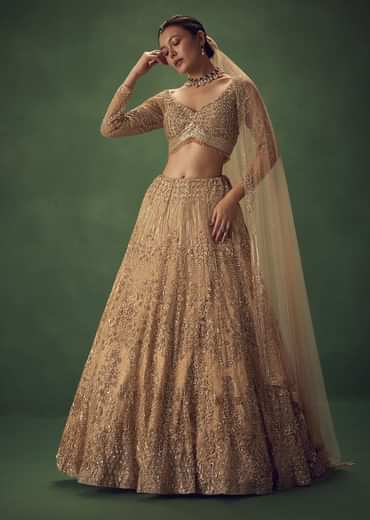 Dusty Gold Sequin Work Lehenga Set