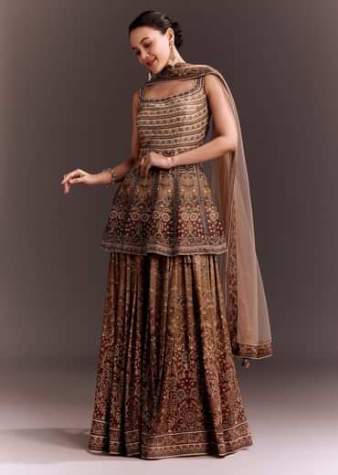 Brown Embroidered Palazzo Set