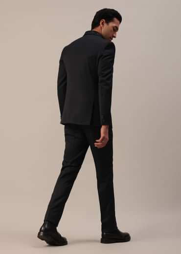 Black Terry Rayon Tuxedo Set With Cut Work Embroidery