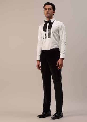 Black Crystal Handwork Tuxedo Set In Velvet