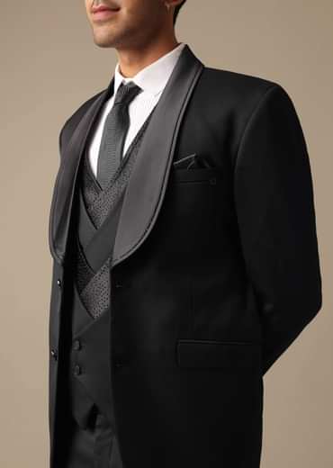 Black Blazer And Pant Set Tuxedo In Terry Rayon