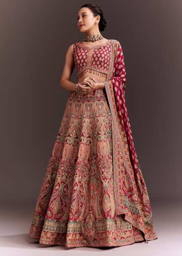 Rani Pink Zari Work Lehenga Set