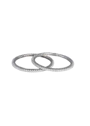 92.5 Sterling Silver Bangles With White Zirconia Set of 2