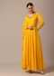 Yellow Hand Embroidered Anarkali Set With Belt And Frill Dupatta