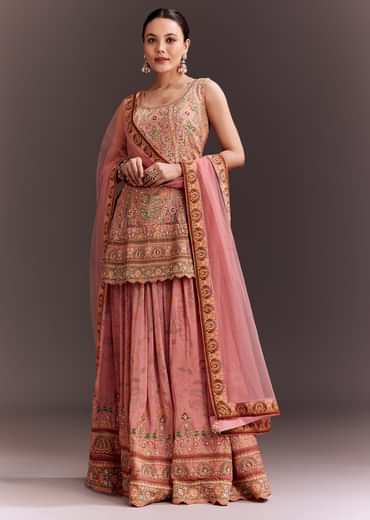 Light Pink Embroidered Palazzo Set