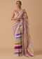 Pink Organza Striped Saree With Unstitched Blouse Piece