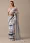 Blue Organza Striped Saree With Mirror Work And Unstitched Blouse Piece