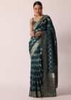 Blue Banarasi Silk Saree With Meenakari Work And Unstitched Blouse Piece