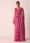 Pink Bandhani Saree With Gota Detail And Unstitched Blouse Piece