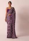 Purple Silk Bandhani Print Saree With Gota Embroidery And Unstitched Blouse Piece