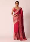 Red Silk Woven Saree With Bandhani Detail And Unstitched Blouse Piece