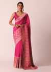Rani Pink Silk Saree With Bandhani Detail And Unstitched Blouse Piece
