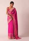 Pink Woven Saree In Silk With Bandhani Motifs And Unstitched Blouse Piece