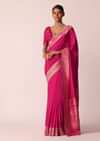 Rani Pink Woven Saree In Silk with Bandhani Detail And Unstitched Blouse Piece