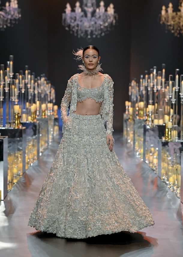 White Crystal Embellished Lehenga Set
