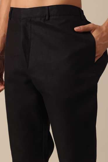 Black Linen Jacket And Kurta Set