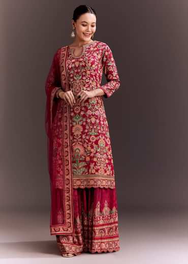 Rani Pink Embroidered Printed Palazzo Set
