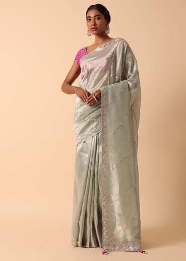 Grey Kora Silk Saree With Unstitched Blouse Fabric