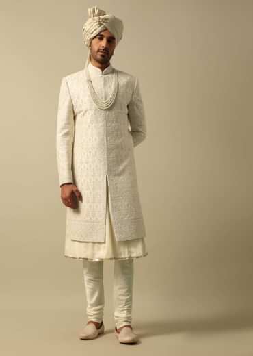 Luxurious White Raw Silk Sherwani