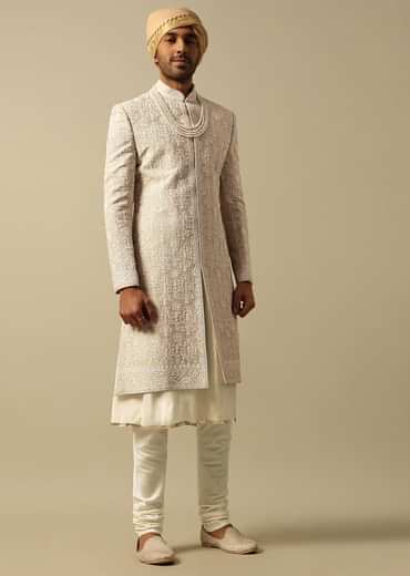 Timeless Beige Banarasi Silk Sherwani