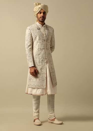 Opulent White Raw Silk Sherwani