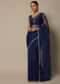 Blue Organza Saree With Stone Work And Unstitched Blouse Piece