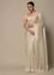 White Satin Saree With Floral Motif Thread Work And Unstitched Blouse Piece