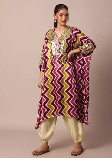 Elegant Printed Sequins Kaftaan Set