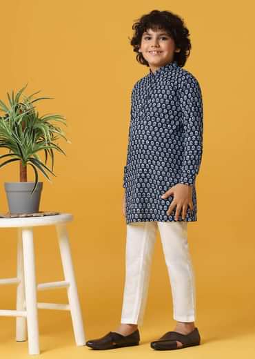 Stylish Blue Silk Kurta Set For Boys